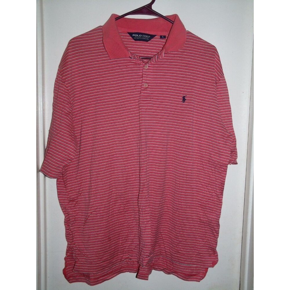 Polo Golf Ralph Lauren Mens Pink Striped Pony Logo Polo Shirt L Large